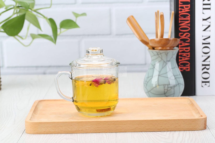 带把带盖玻璃花茶杯