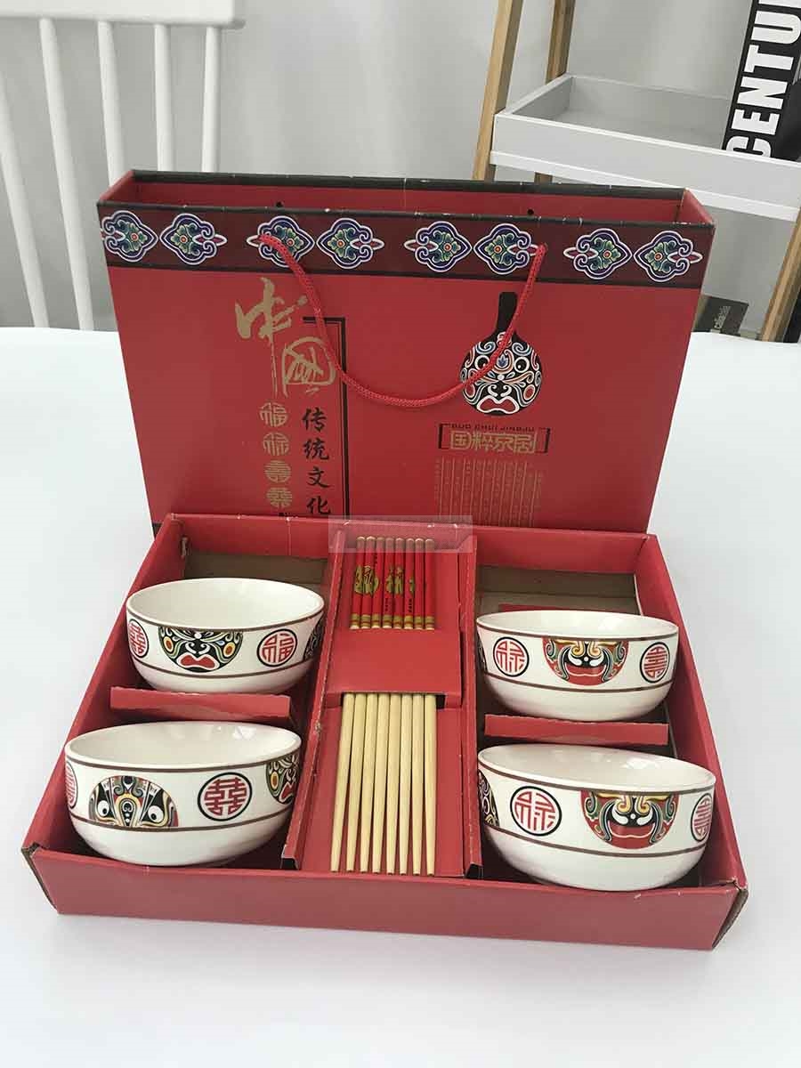 福禄寿喜陶瓷4碗4筷