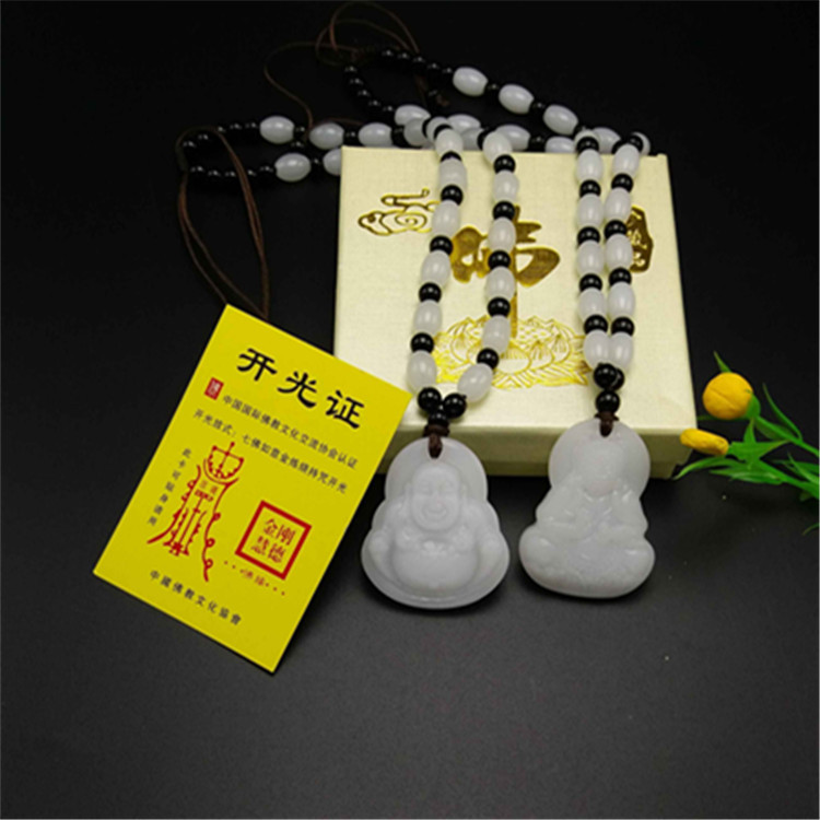 仿汗白玉大号观音佛带珠子项链