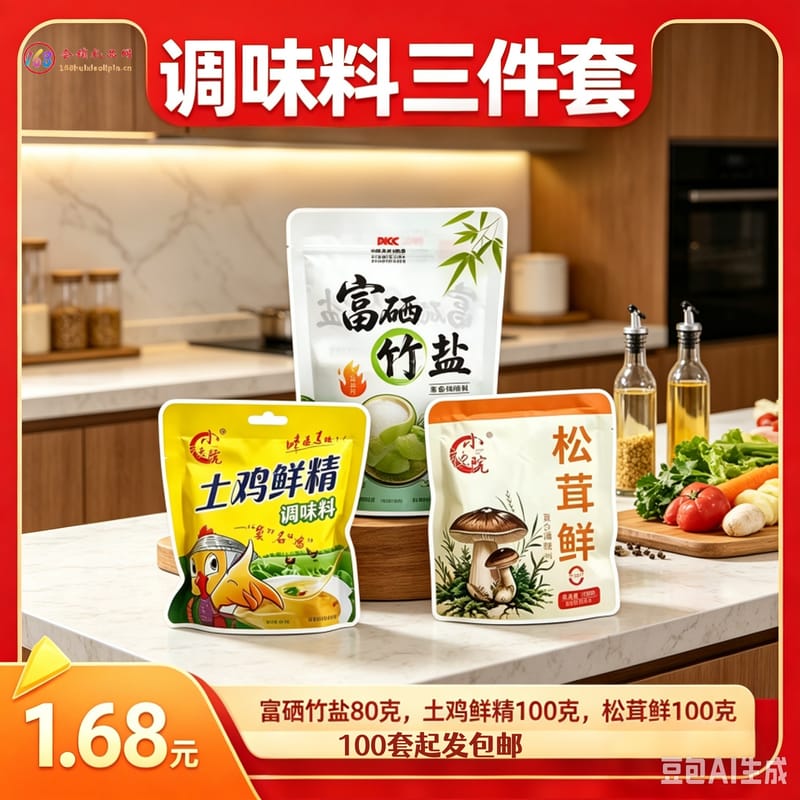 调味料三件套（富硒竹盐80+鸡精100g+松茸鲜100g）